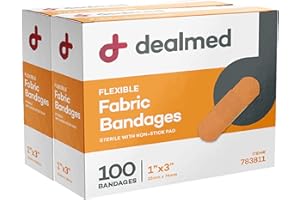 Dealmed Sterile Flexible Fabric Adhesive Bandages – 1x3 Inch – 100/Box - 2 Boxes - Breathable First Aid Strip Pack - Soft Stretch Wound Patch for Medical, Emergency Kits & Clinic