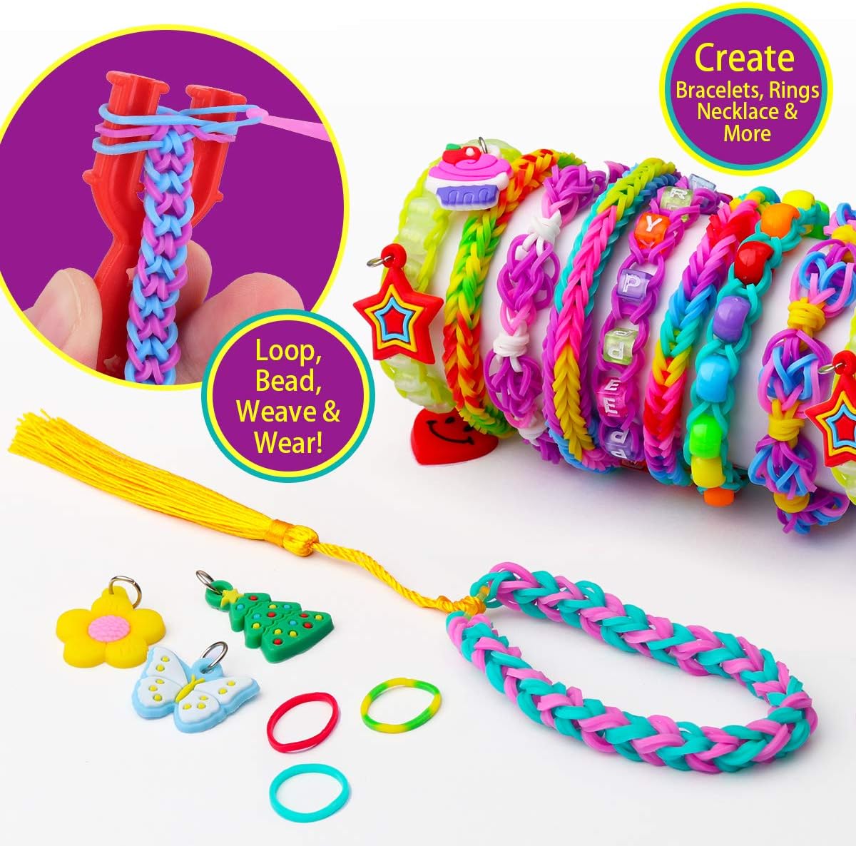 Mocoosy Loom Rubber Bands for Kids Bracelet Making Kit, Over 2200 Colored Loom Bands Refill Set, DIY Rainbow Rubber Bands Crafts for Girls Boys Great Gifts…: Furniture & Decor