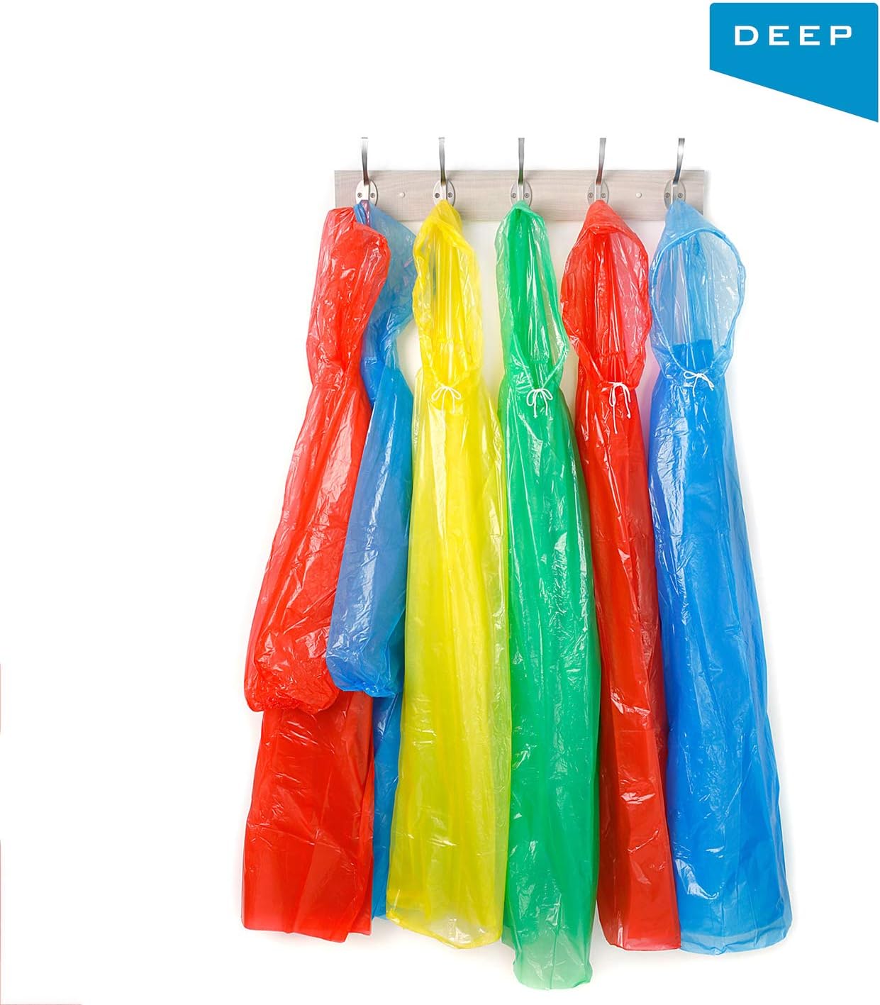 Deep Premium Disposable Emergency Rain Ponchos | Family 10 Pack (Adults/Kids) | 2X Stronger | Portable | Waterproof with Sleeves & Hood | Assorted Colors: Sports & Outdoors