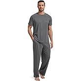 GYS Men's Pajama Sets Bamboo Viscose Short Sleeve Top and Long Pants 2 Piece Sleepwear