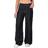 roswear Womens Wide Leg Jeans Loose Fit Front Seam Streetwear Winter Denim Pants