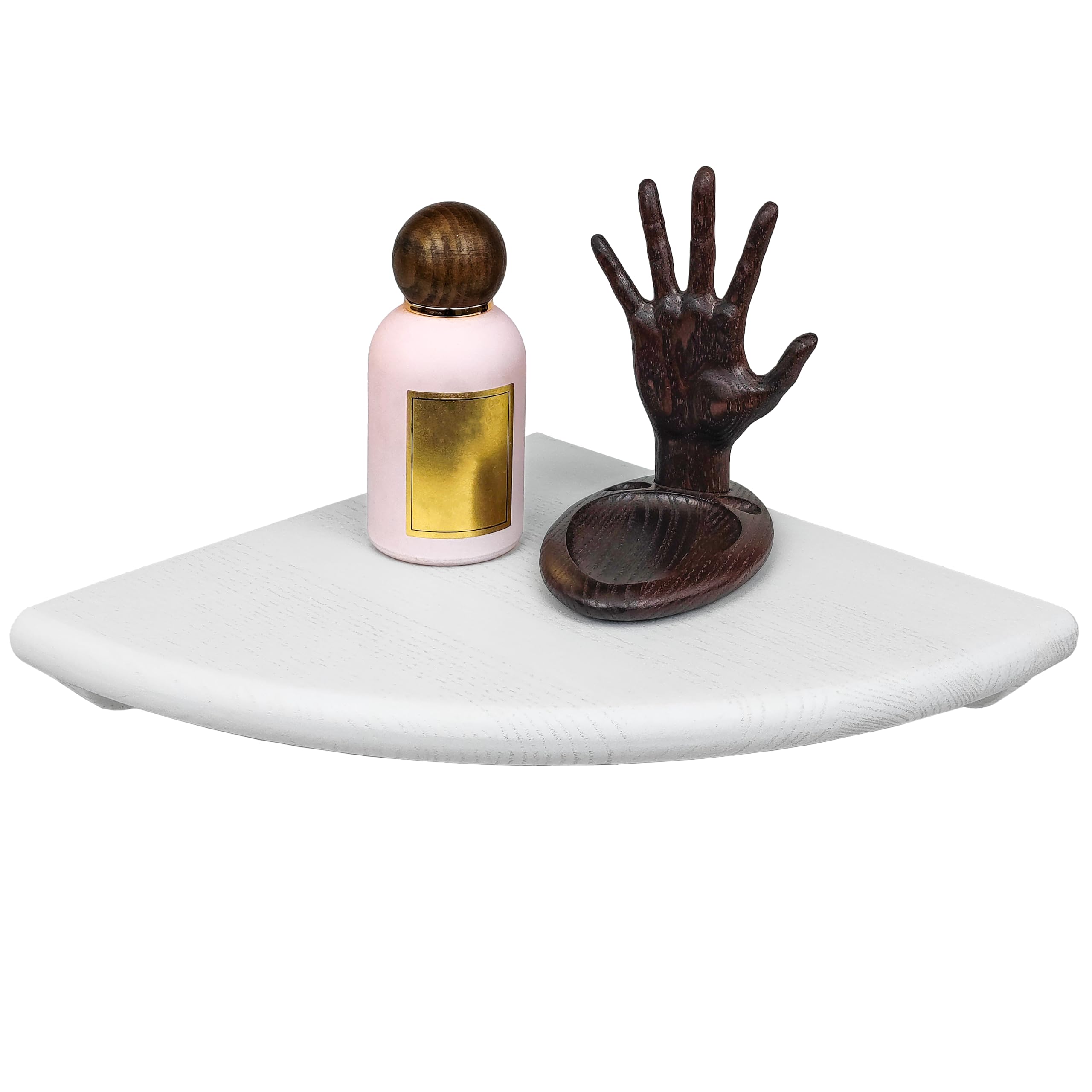 Wood Wedge Rustic Floating Corner Shelf, Storage Organizer for TV Accessories, Speaker, Room decor, for Bathroom, Kitchen, Living, Bedroom, for small Plant, Photo Frame, End Wall Mounted (White, 25cm)