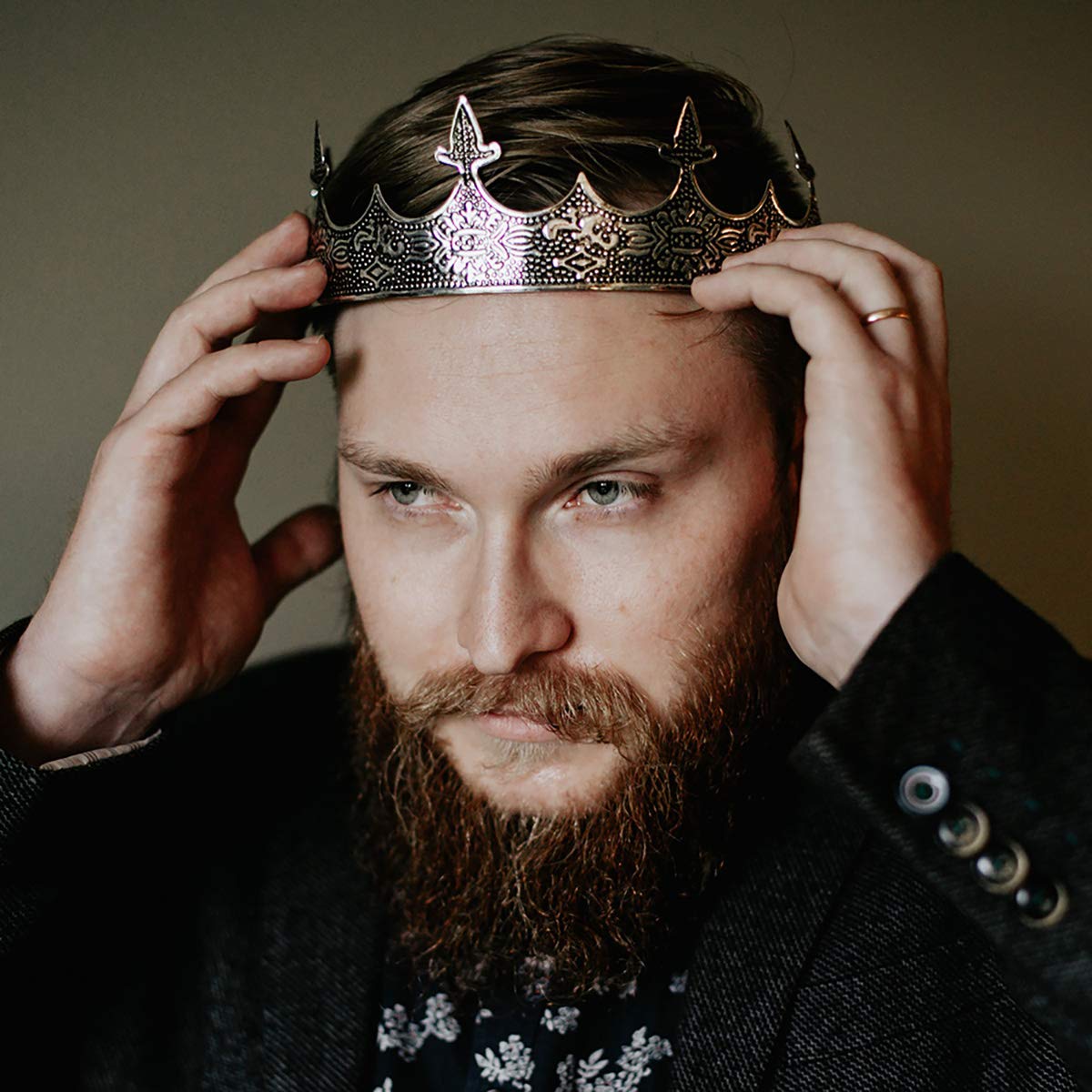 SWEETV Antique Silver King Crown - Men's Crown for Prom Party Decorations, Royal Medieval Crown Costume Accessories: Beauty