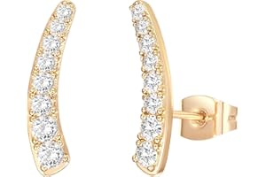 PAVOI 14K Gold Plated Cubic Zirconia Ear Crawler Stud Earrings for Women - Faux Diamond Arrow Climber Fashion Earrings - Trendy Earscape Statement Jewelry