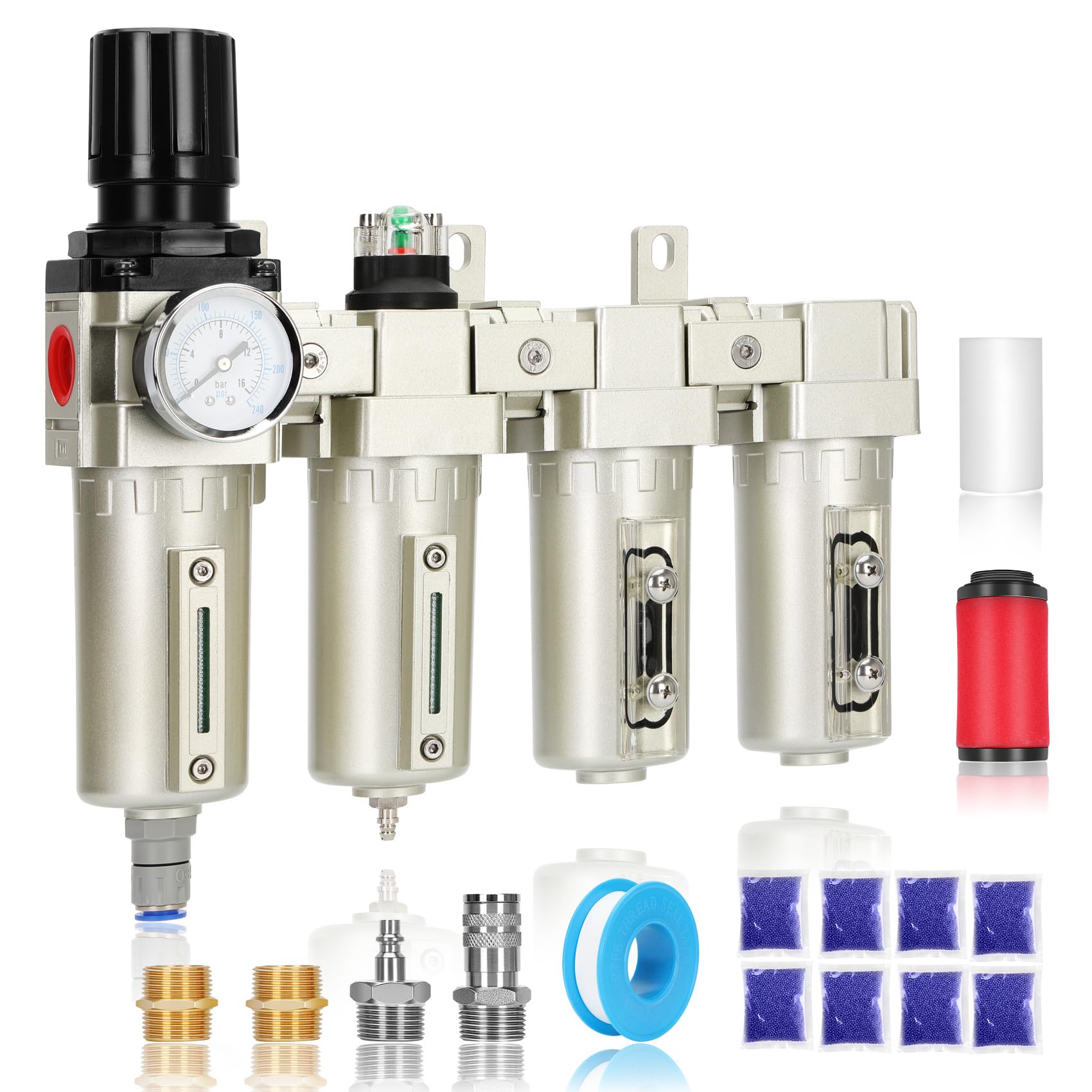 Photo 1 of 1/2" NPT Industrial Air Dryer for Compressor,4 Stage Air Compressor Water Separator System,Filter Oil Water Separator Dryer for Plasma Cutter and Paint Spray,Auto Drain