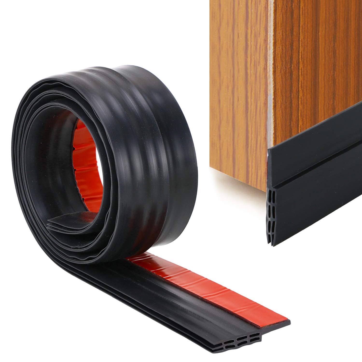 YOUSHARES Draft Excluder Tape - Brush Door Seal Strip Rubber Insulation Tape Soundproofing Frame Draught Excluder (Black)