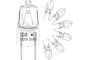 DUMILOO G8 Halogen Bulb 20W 120V T4 JCD Type G8 Base Bi-Pin Xenon Light Bulbs, Dimmable with Long Lasting Lifespan, G8 Halogen Light Bulbs for Under Cabinet Puck Lighting Replacements, Warm White, 6 Packs
