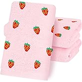 FYSUIMU 3 Pack Strawberry Pink Hand Towels 29.5 x 13.7 Inch Summer Fruit Bathroom Decor Strawberry Embroidered Bath Towel Absorbent Cotton DishTowel for Bathroom Hand Drying Kitchen Cleaning