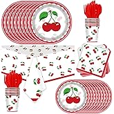 81Pcs Cherry Party Decorations,Cherry Themed Party Tableware,Fruit Cherry Theme Birthday Baby Shower Table Decorations,Wedding Birthday Party Cherries Party Supplies