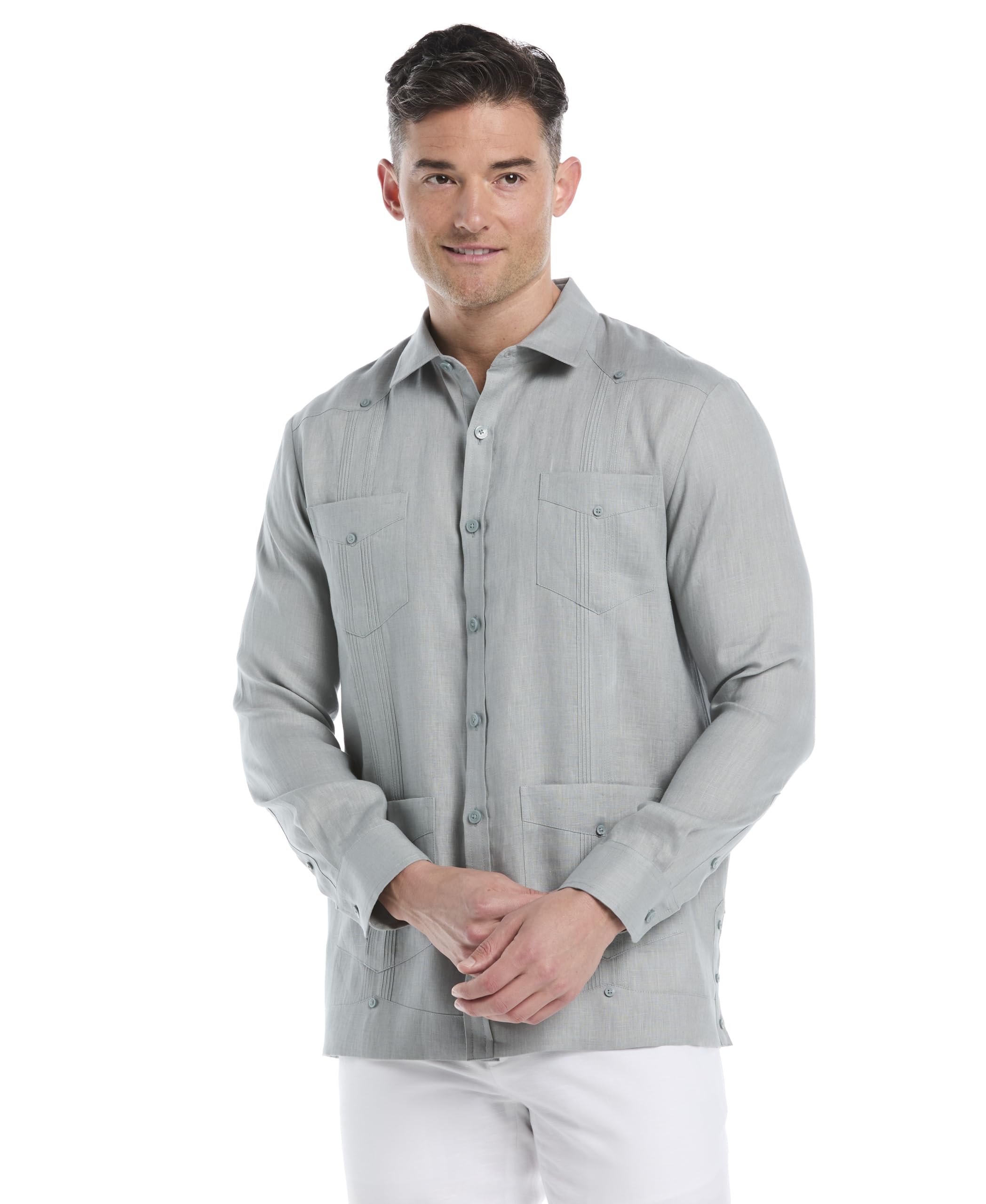 Cubavera Men's 100% Linen Four-Pocket Long Sleeve Button-Down Guayabera Shirt (Available in Big & Tall), Abyss, Large Image