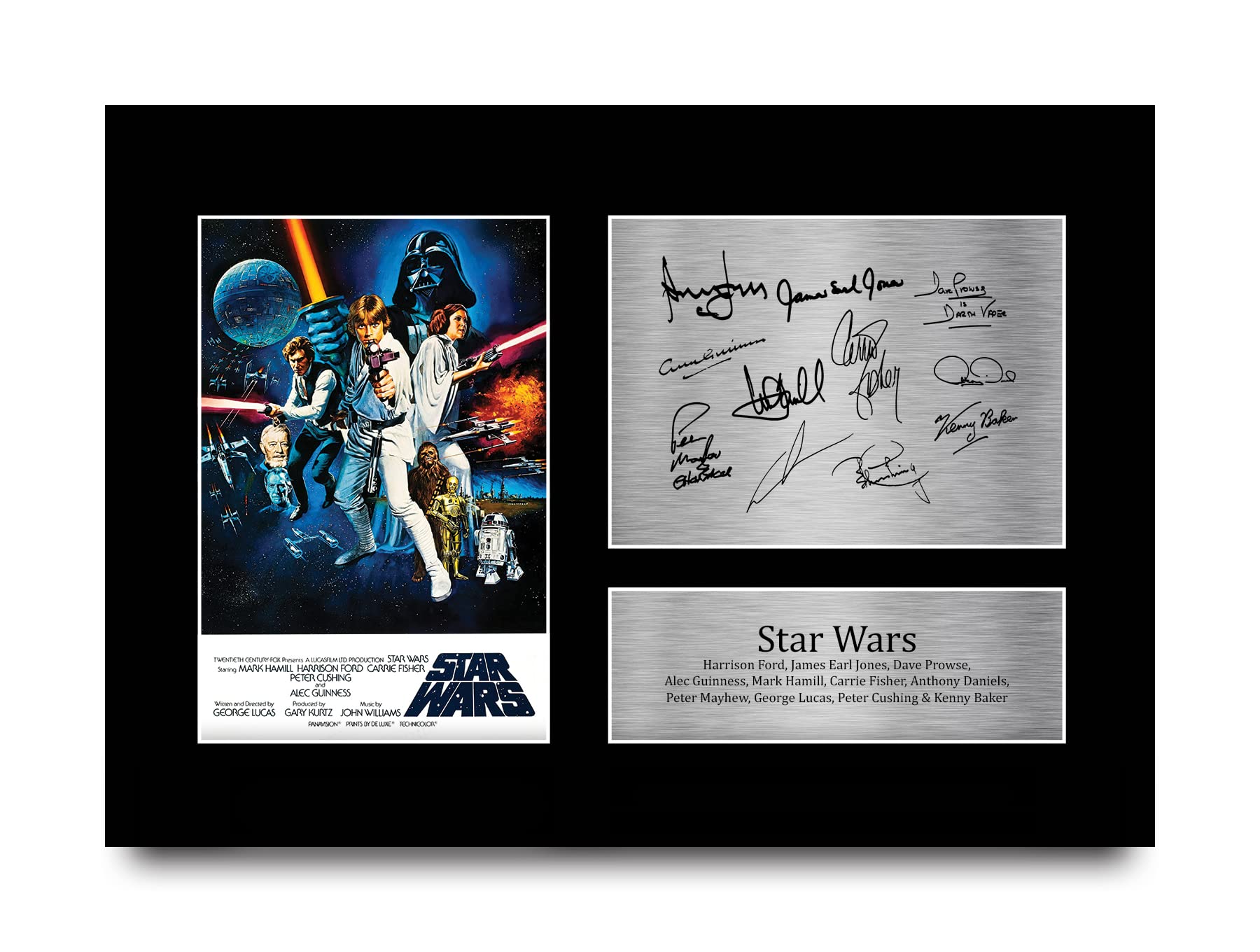 HWC Trading A4 Star Wars New Hope Cast Mark Hamill, Carrie Fisher, Harrison Ford Gifts Printed Signed Autograph Picture for Movie Memorabilia Fans - A4