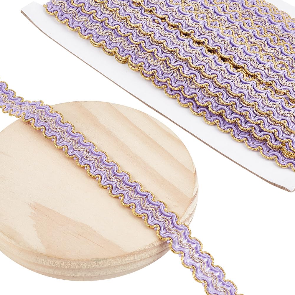 DELORIGIN 13 Yards Braid Trim, 15mm/0.6" Decorative Gimp Ribbon, Polyester Woven Lace, S-Shaped Gold Wire Edge Lace for Costume DIY Crafts Sewing Upholstery Curtain Slipcover, Purple