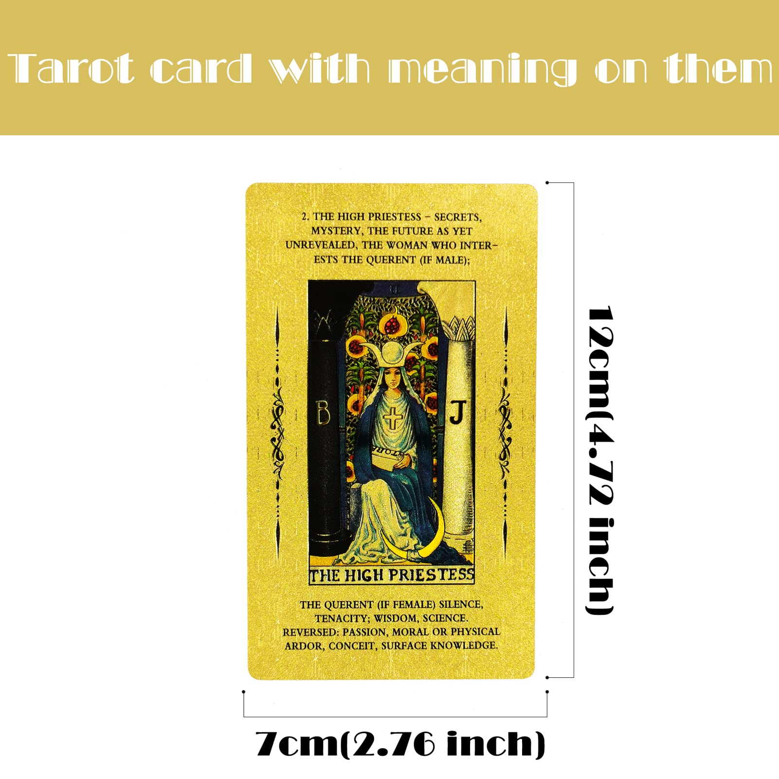 Smoostart PVC Tarot Cards with Meanings on Them, PVC Waterproof Anti-Wrinkle Luxury Gold Foil Tarot Cards Deck with Guidebook and Exquisite Box for Beginners and Professional Player Gold