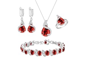 GZWHD Jewelry Set for Women Water Drop Cubic Zirconia Artificial Crystal Earrings Pendant Necklace Open Ring Tennis Bracelet Wedding Anniversary Birthday Engagement Gift for Bridesmaid Wife Girlfriend Friend