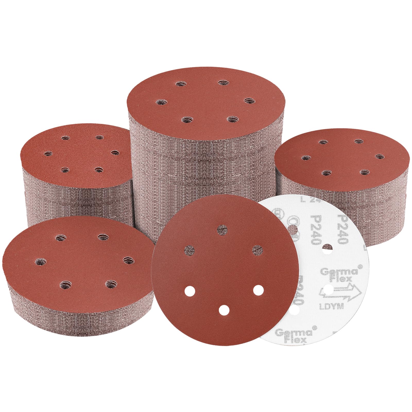 Sruhrak 100 Pcs Sanding Discs, 150mm Sanding Pads Set Hook and Loop 240 Grits Sandpaper for Random Orbital Sander — image 1