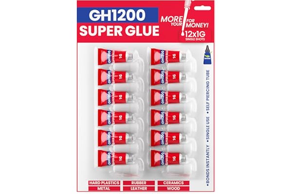 GH1200 Super Glue All Purpose 1g(12 Pack) with Pin Point Nozzle. Super Fast, Thick & Strong Adhesive Superglue General Strong