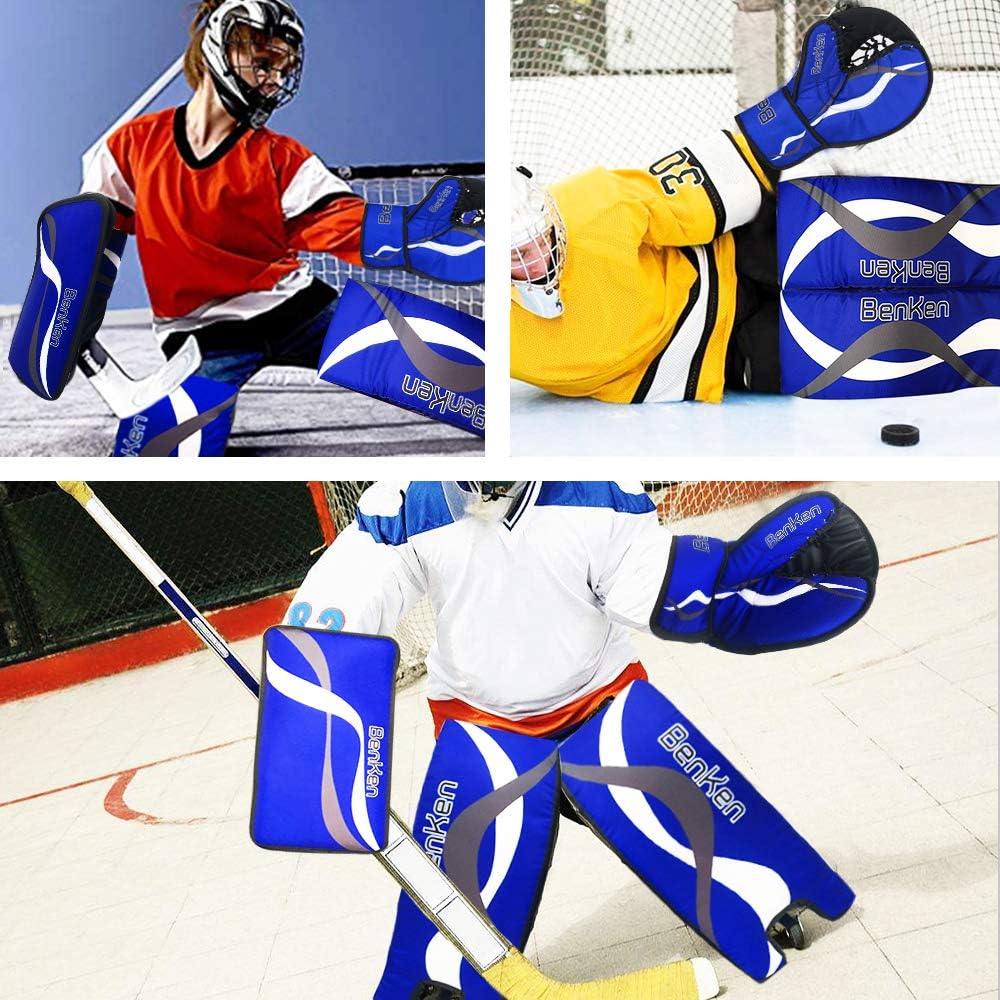 BenKen Sports Ice Hockey Gear Goalie Pad Pack Ice Hockey Equipment Hockey Gloves ice Hockey Knee Pads Teenager & Adult Blue Black (Blue 21'') : Sports & Outdoors