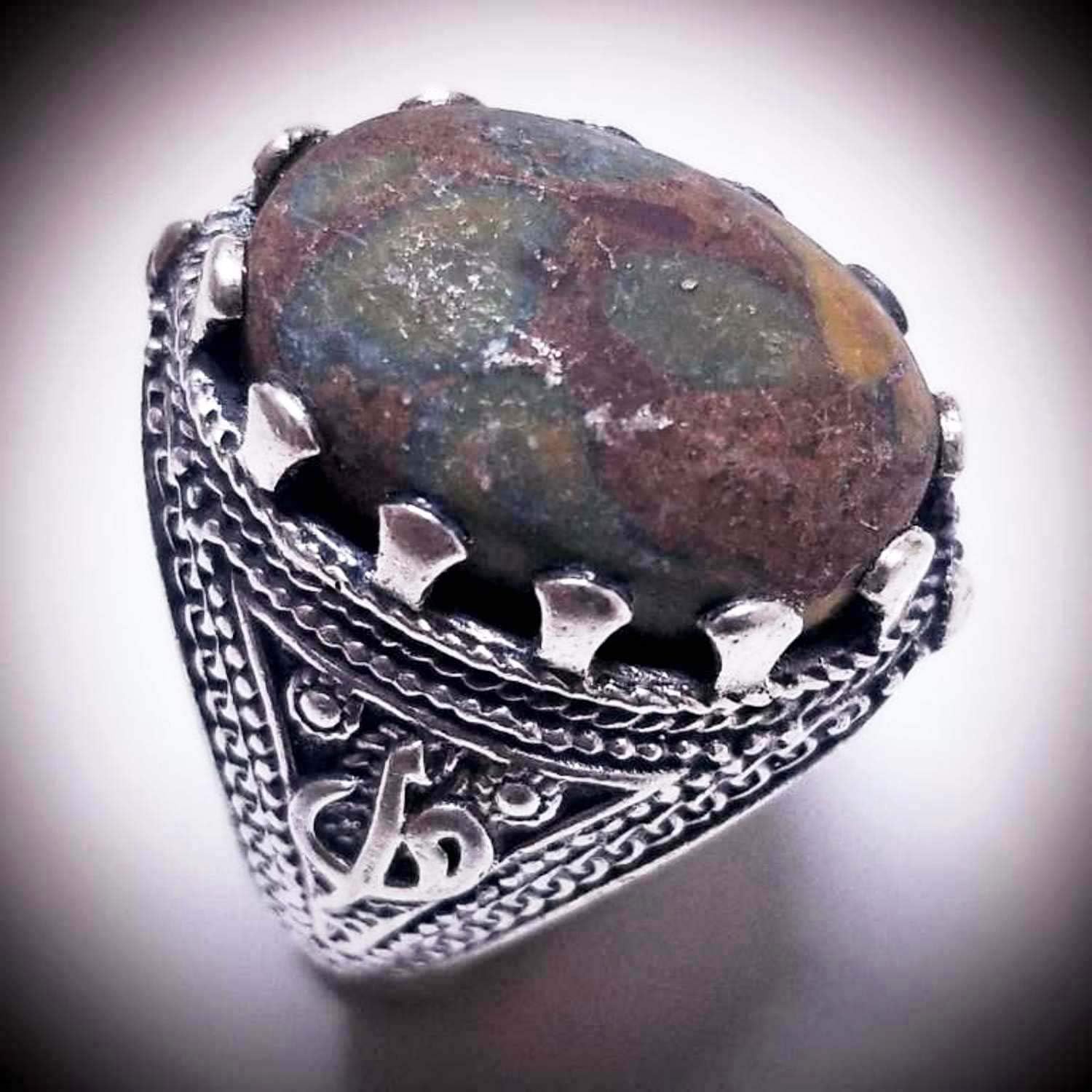 handmade genuine 925 sterling silver ring yemen Carpets agate stone aqeeq