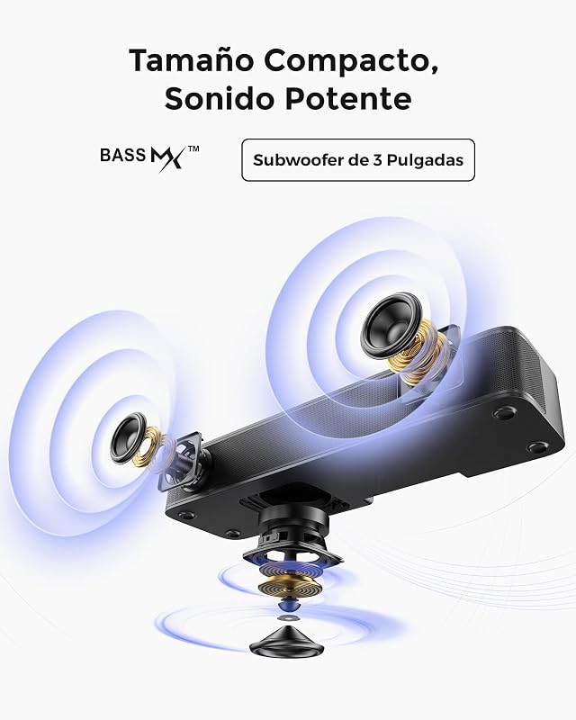 Barra de Sonido 2.1ch para TV, subwoofer Integrado,132W, Control por App, Barras de Sonido Bluetooth 5.4 VoiceMX,Graves Ajustables,soundbar Todo en uno PC, óptico/AUX, Poseidon M20 Pro — foto 3 de 8