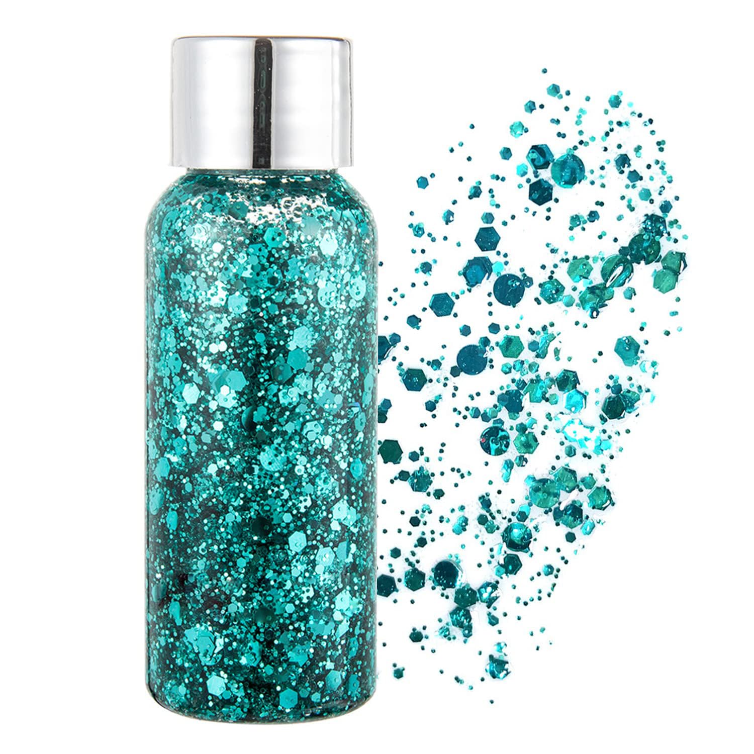 GL-Turelifes Mermaid Sequins Chunky Glitter Liquid Eyeshadow Gel Festival Cosmetic Face Hair Nails Makeup Long Lasting Sparkling 30g (04# Green)