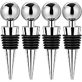 4 PCS Wine Stopper, Stainless Steel Wine Bottle Stopper with Leakproof Silicone, Suitable for Sealing in Fridge after Drinkin