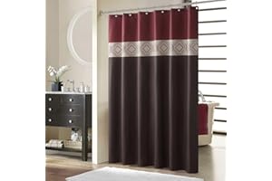 BESTRIPES Fabric Shower Curtain, Brown and Burgundy Color Block Cloth Shower Curtains for Bathroom, Waterproof Polyester Bathroom Curtains, 72" W x 72" H
