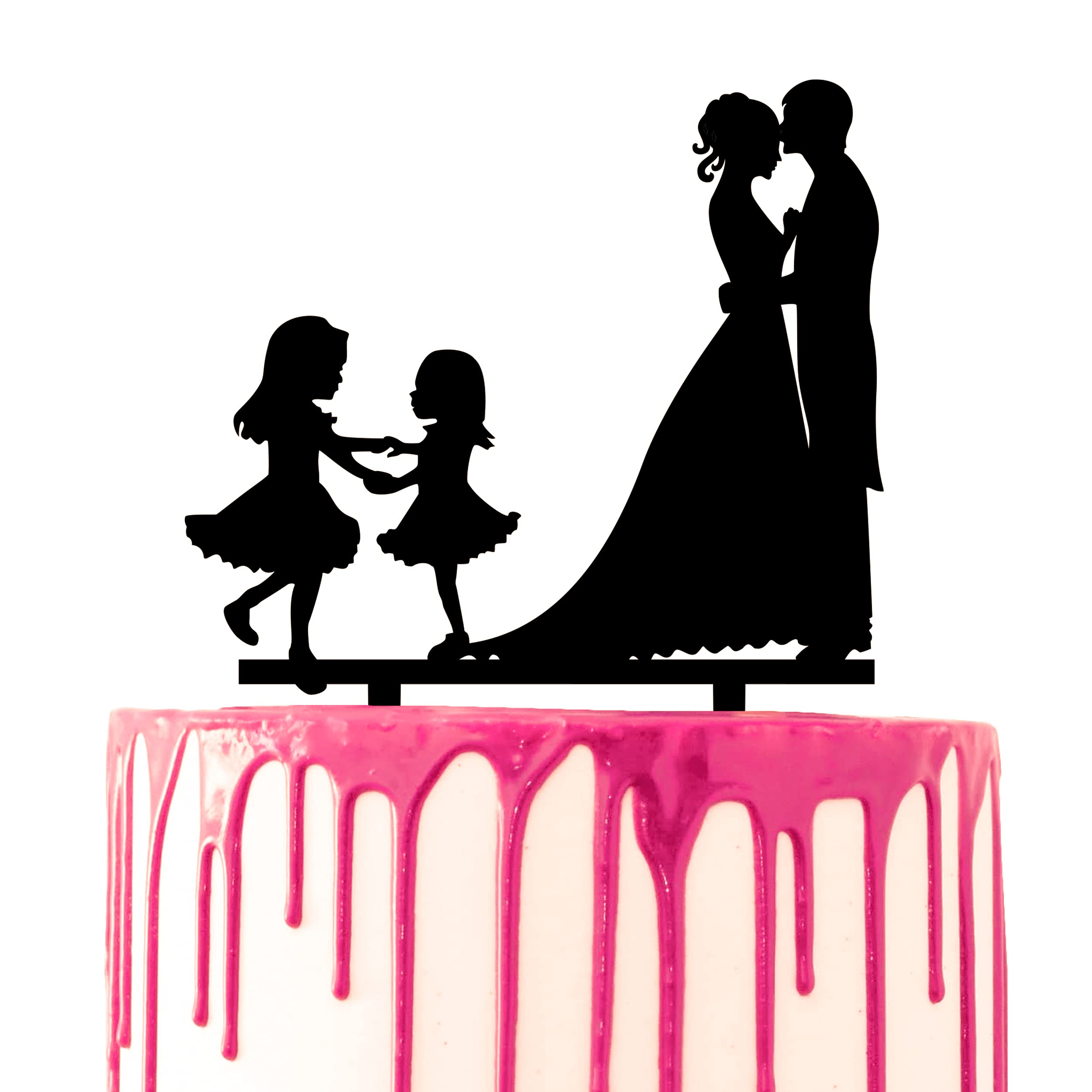 CARISPIBET Wedding Cake Topper Groom and Bride Forehead Kiss Marriage Cake Two playful Daughters Husband and Wife wedding anniversary Acrylic Silhouette