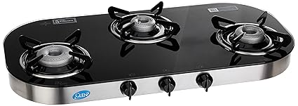 Glen Glass 3 Burner Gas Stove, Black/Silver