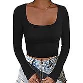 ANRABESS Women's Long Sleeve Square Neck Crop Top Ribbed Slim Fitted Basic Tee Layer Y2K Shirts Fall Fashion Outfits 2025