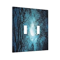 Spshian Light Switch Cover Teal Full Moon Forest 2
