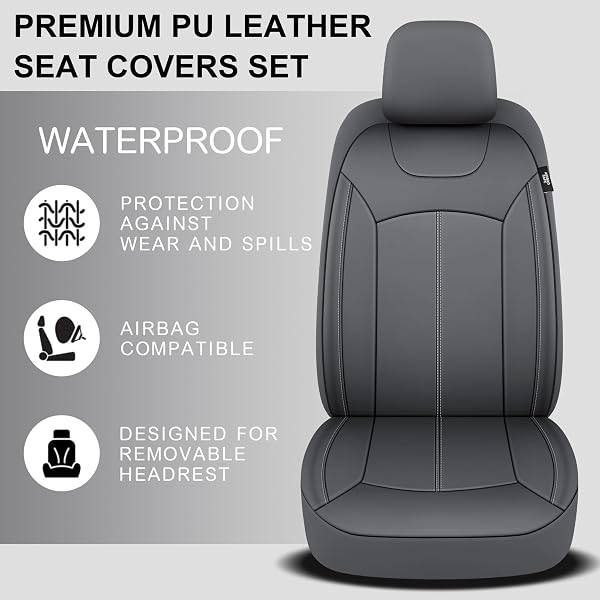 PARIIAOTIN PREMIUM LEATHER CAR SEAT COVERS FULL SEATS, WATERPROOF FRONT SEAT COVERS AND SPLIT REAR BENCH SEAT COVERS FOR CARS,UNIVERSAL AUTOMOTIVE INTERIOR COVERS FOR SEDAN SUV TRUCK VAN PICK-UP,GRAY