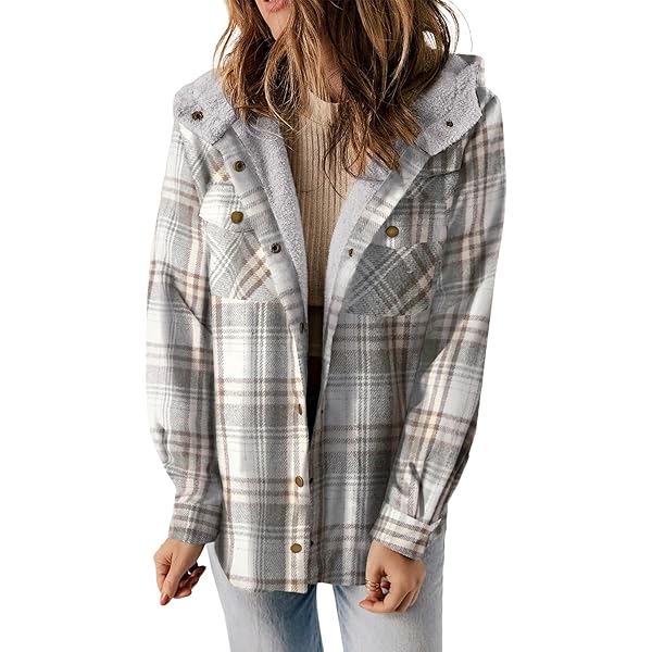 Giacca Donna SHEWIN In Sherpa E Quadri – Autunno Inverno, Modello Casuale Con Cerniera E Tasche – Cappotto Leggero E Caldo