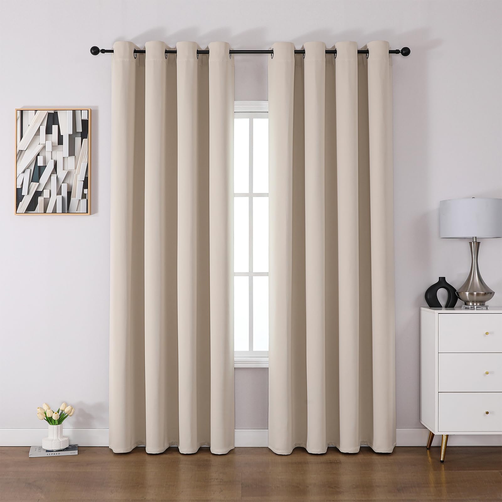 CUCRAF Blackout Curtains for Bedroom - Beige Thermal Panels with Eyelet, Soundproof Room Dividers, 46x90 Inch, 2 Pack