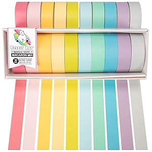 Bearly Art Washi Tape Set - Macaron Mix - 12 Pastel Colors Decorative Tape for DIY Crafts - Extra Long Rolls - Scrapbooking and Paper Crafts - 15mm Wide and 5m Long