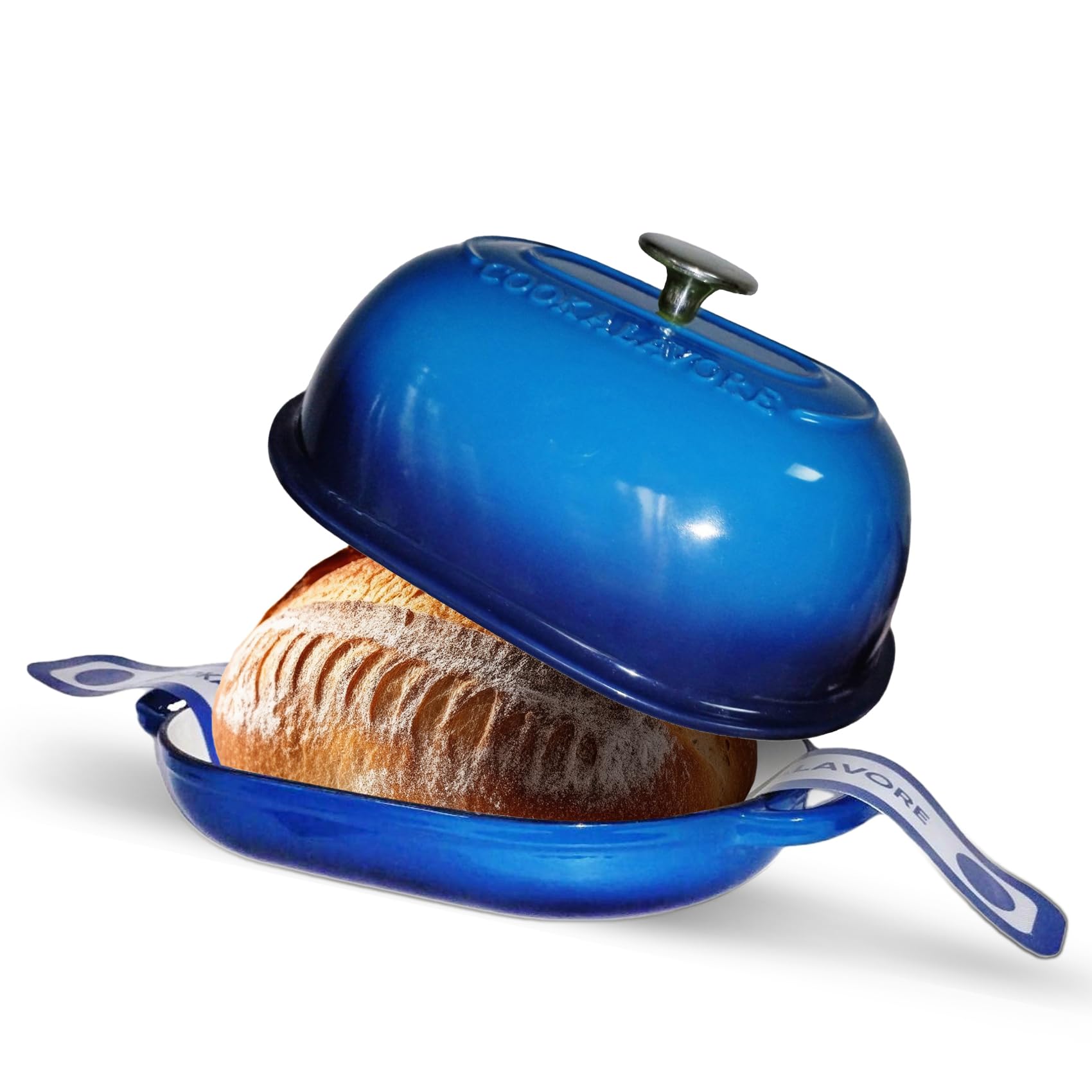 Photo 1 of Cast Iron Bread Oven,6 QT Bread Oven,Thick Enameled Loaf Pan with Lid,Bread Pans for Homemade Bread,14.5"Dutch Oven for Bread Baking,Dutch Oven-with Silicone Baking Mat&Recipe,Gifts for Family,Blue