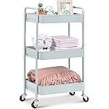 TOOLF 3-Tier Rolling Cart, Metal Utility Cart with Lockable Wheels, Storage Craft Art Cart Trolley Organizer Serving Cart Eas