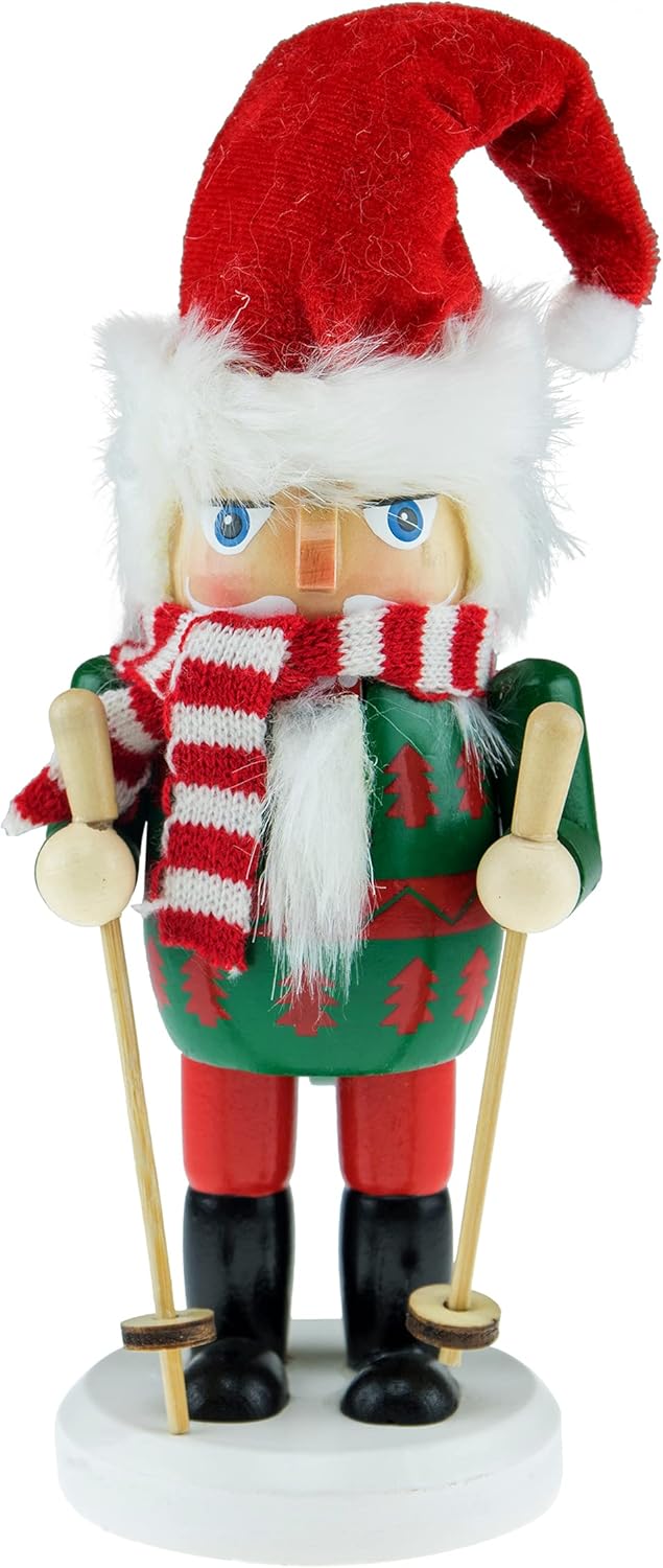 Nutcrackers - Clever Creations Skiing Santa 8 Inch Traditional Wooden Nutcracker, Festive Christmas Décor for Shelves and Tables