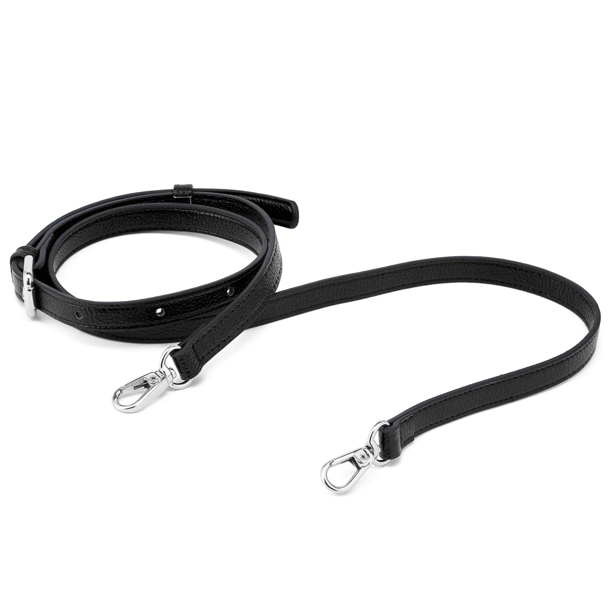Women Adjustable Bag Strap,Microfiber Leather Replacement Bag Straps,Shoulder Straps for Wallet Purse Handbags,Crossbody Bag Strap with Silver Swivel Hooks(LYsilver-Black)