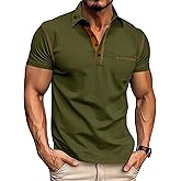 QOSOQ Men's Polo Shirts Short Sleeve Golf Polo T Shirt Lightweight Casual Button Down Shirts Summer Collared with Pocket