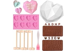 EDDHOMES Breakable Heart Molds for Chocolate with Hammer, Heart Silicone Mold for Baking 8 Cavity Diamond Heart Shaped Mold, 8.8" Large Breakable Heart Mold Kit for Valentines Day (10pcs/Easy To Demould)