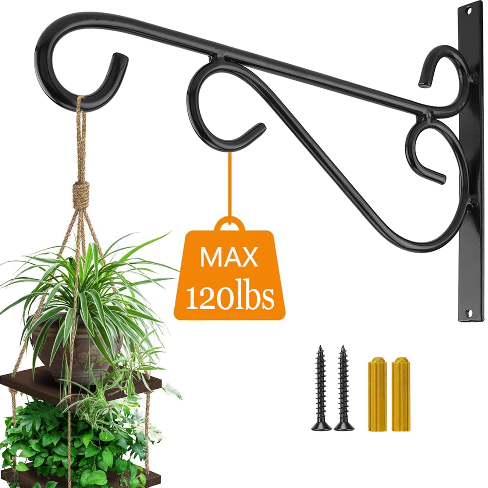 Photo 1 of 12 Inch Hanging Plant Bracket, Thick Solid Steel Wall Mount Bracket for Heavy Duty Decorations, Rust-Resistant Plant Hanger Hook for Planters, Wreaths, Fruit baskets, Wind Spinners, Lights, Lanterns