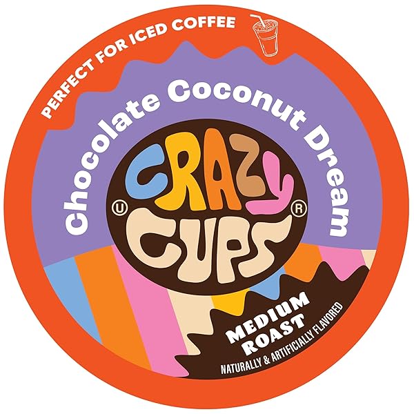 CRAZY CUPS FLAVORED COFFEE FOR KEURIG K-CUP MACHINES, CHOCOLATE COCONUT DREAM, HOT OR ICED DRINKS, 22 SINGLE SERVE, RECYCLABLE PODS