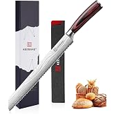 KEEMAKE 10 Inch Bread Knife for Homemade Bread, Serrated Sourdough Knife | Ultra Sharp Mercer Knife for Slicing Bagels Fruits &amp; Cake, High Carbon Stainless Steel Bread Slicer Knife with Cover