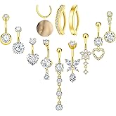 Kysppreu 11 Pcs Belly Button Ring Dangle Stainless Steel Belly Rings 14G Belly Button Piercing Cute Navel Ring Belly Piercing Jewelry for Women