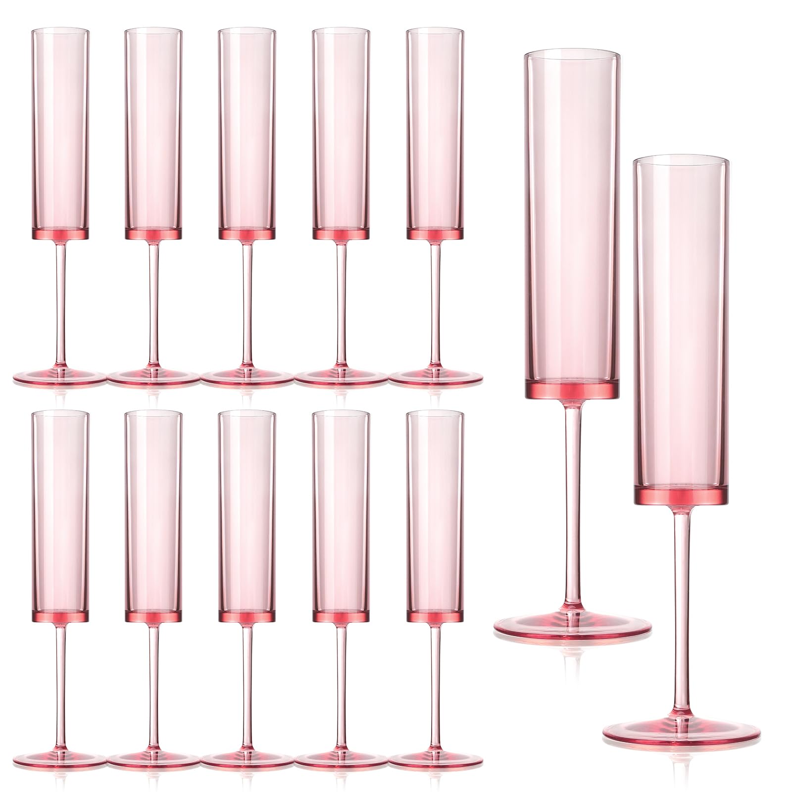 Photo 1 of (see all images)  Pink Champagne Flutes 6 OZ Acrylic Reusable Wedding Toasting Glasses Stemmed Coupes Square