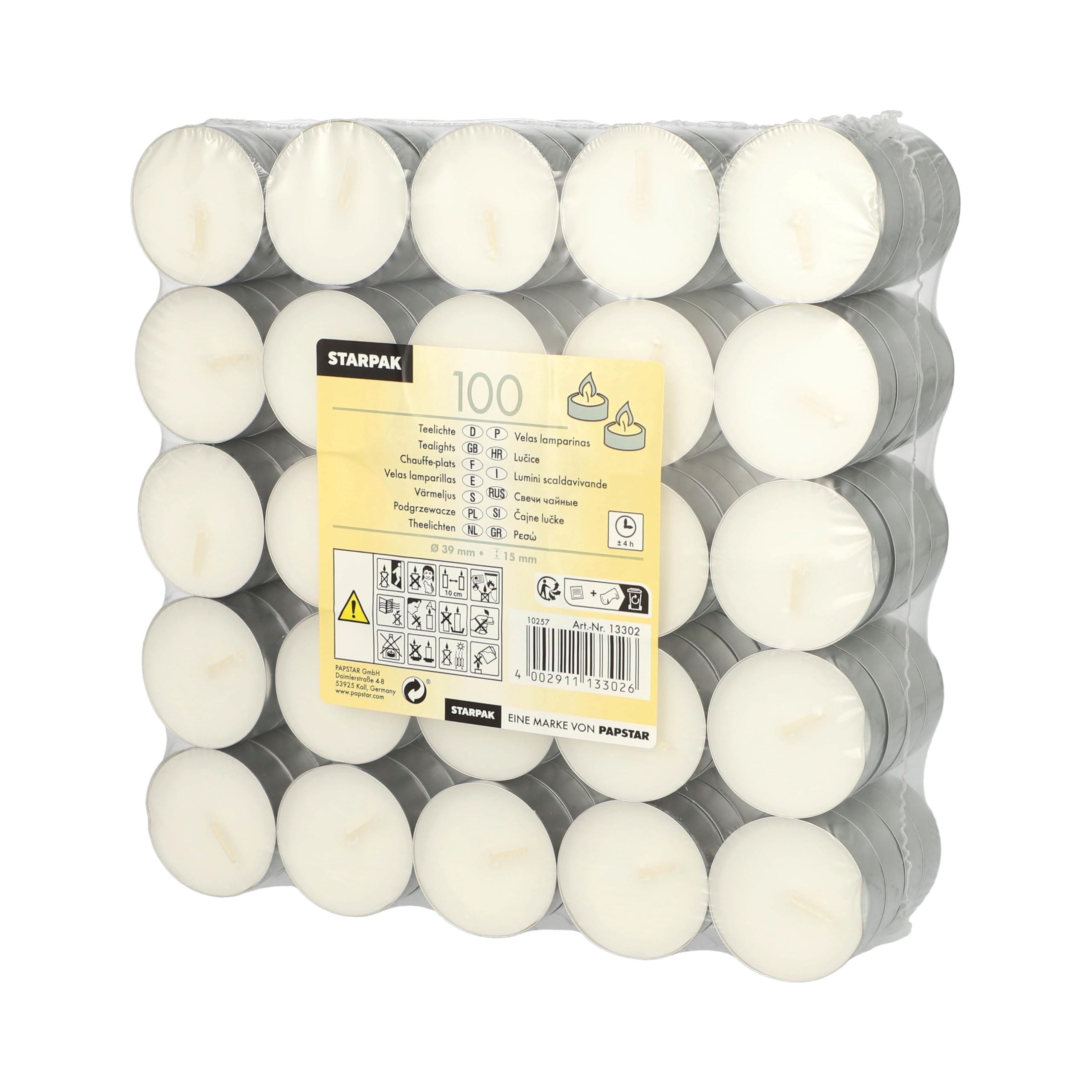 Papstar 13302 Tea Lights Paraffin 100 Pieces 37 mm White