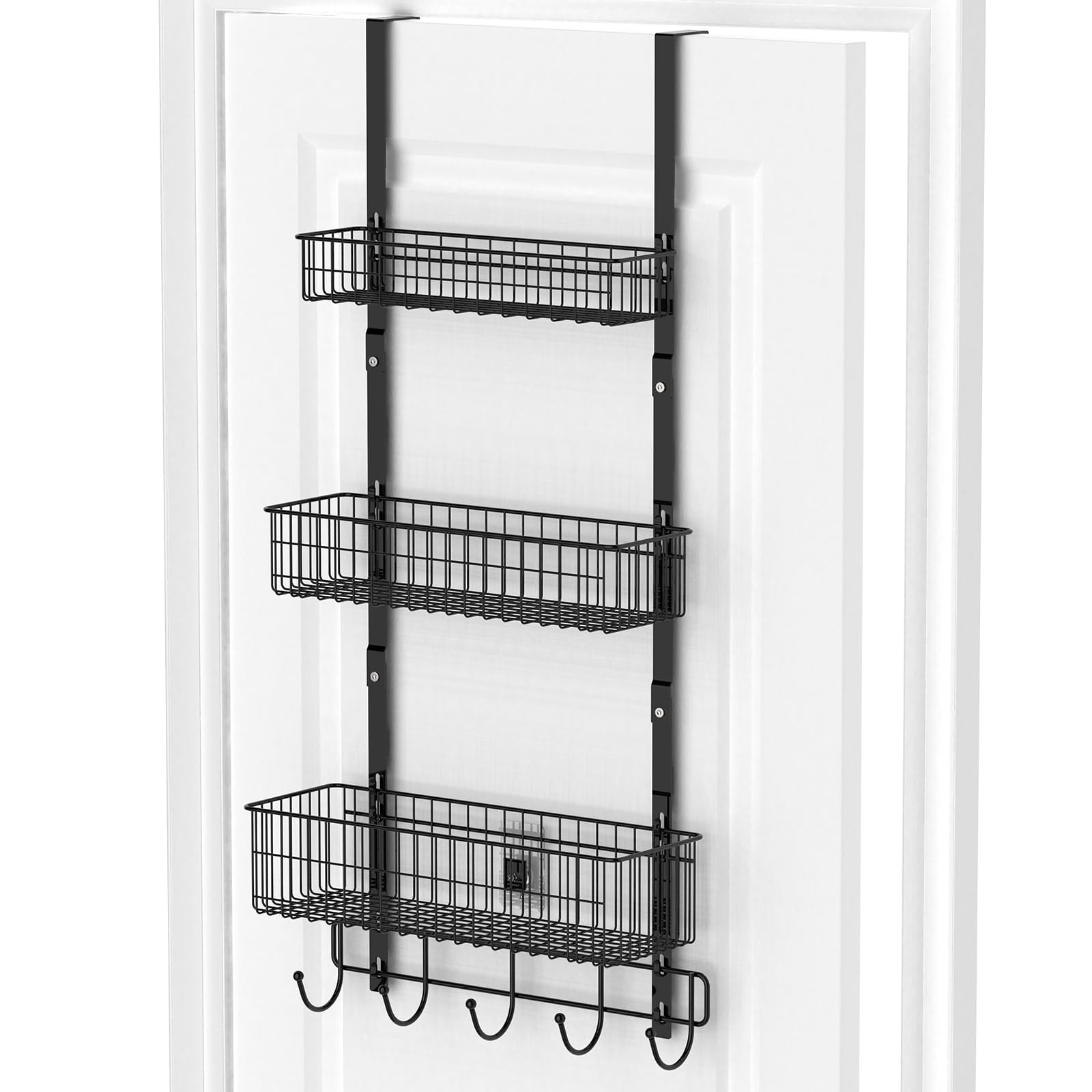 Photo 1 of YBING Over The Door Organizer with Hooks 3 Tier Back Towel Hanger Baskets Metal Behind Hanging Storage Shelf Pantry Racks for Bedroom Bathroom Black, R01-R984