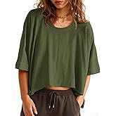 Tankaneo Womens Oversized T-Shirts Cropped Summer Casual Short Sleeve Loose Fit Tee Tops
