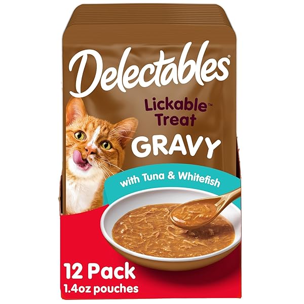 HARTZ DELECTABLES GRAVY LICKABLE WET CAT TREAT & FOOD TOPPER, TUNA & WHITEFISH, 12 PACK, 1.40 OUNCE (PACK OF 12)