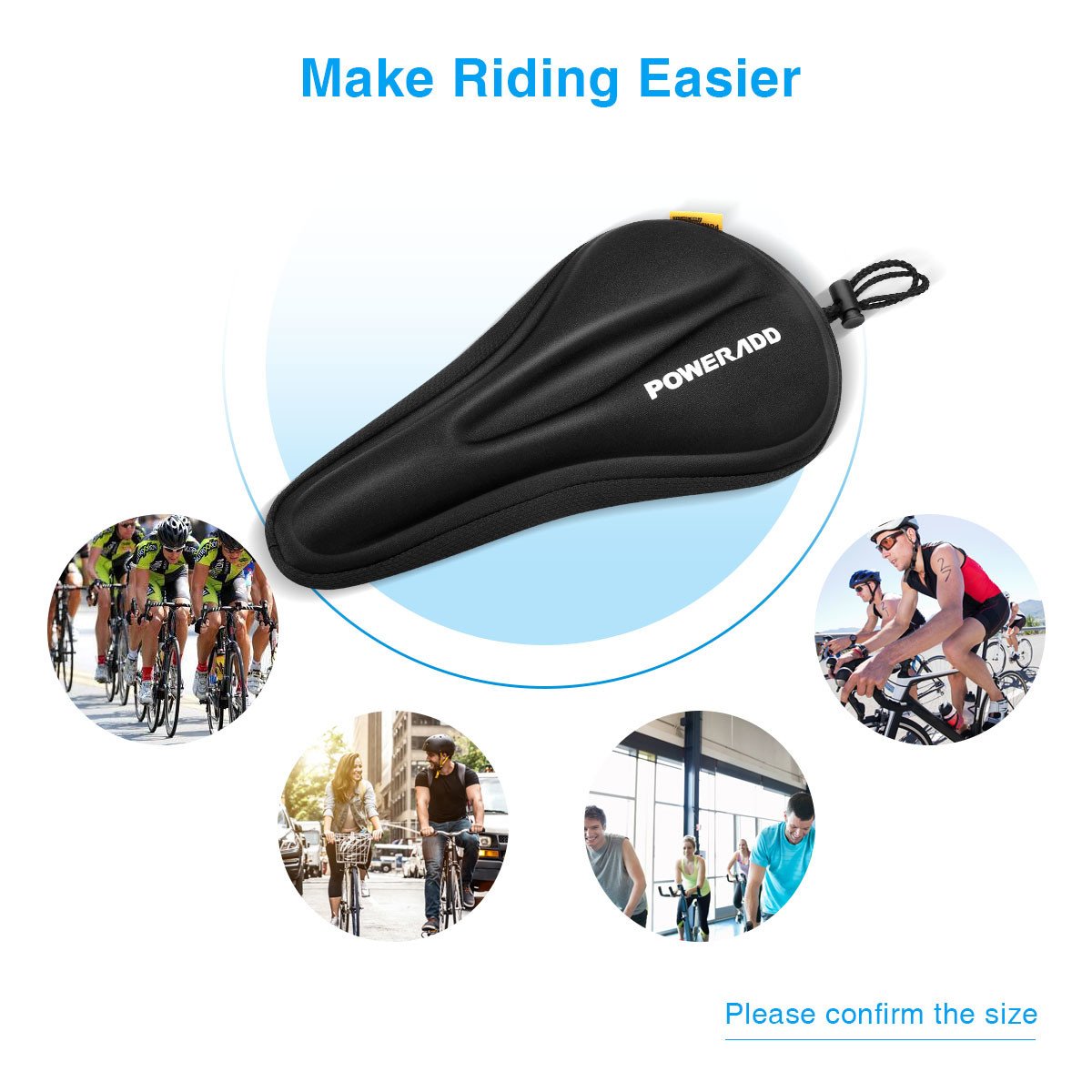 Poweradd Gel Sattelbezug Rennrad (28cm x 17cm), Komfortabel Weich Fahrradsattel Gel Überzug für Herren und Damen, wasserdichter Fahrradsitzbezug für City Touren und Trekking, Schwarz …